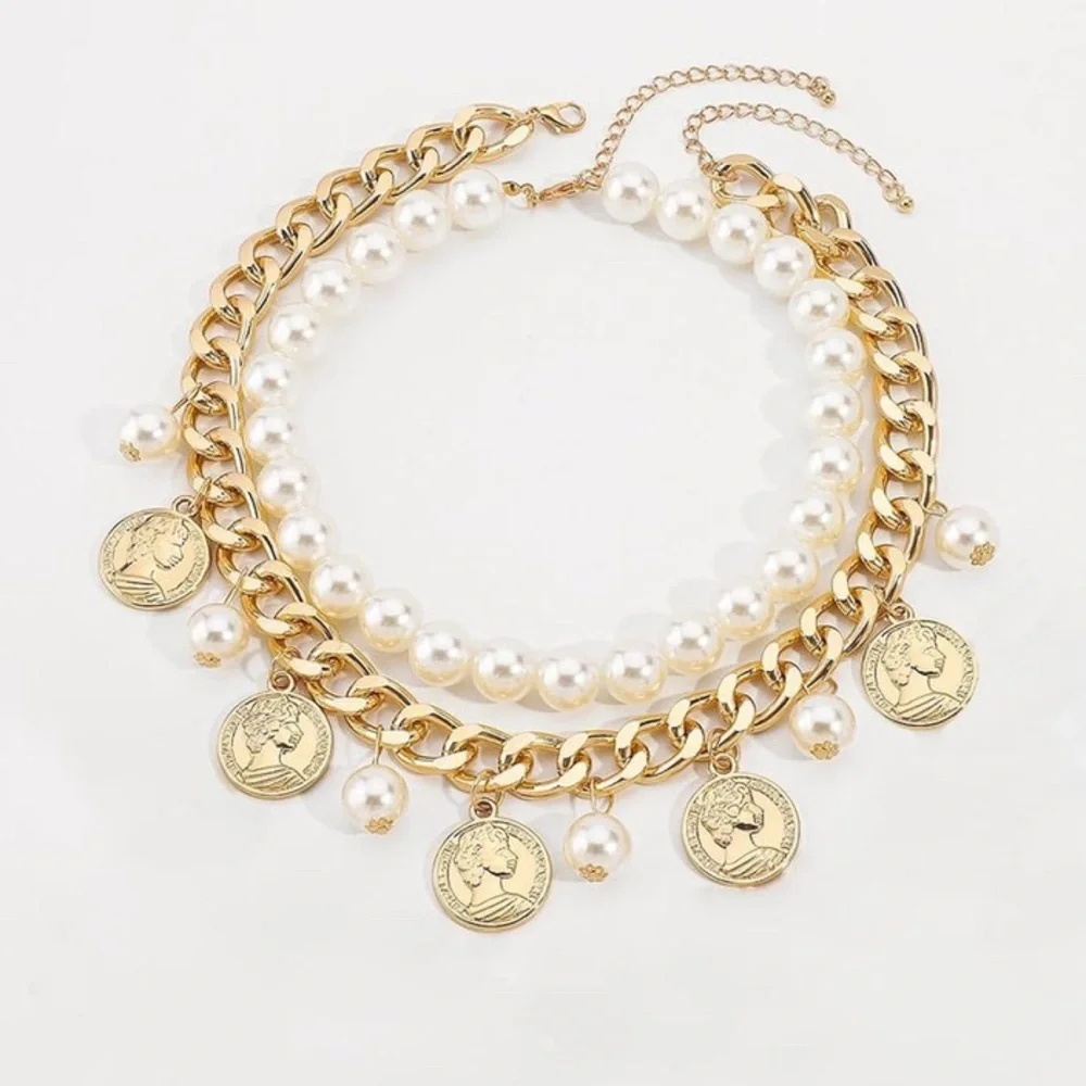 Elegant Gold and Pearl Coin Necklace